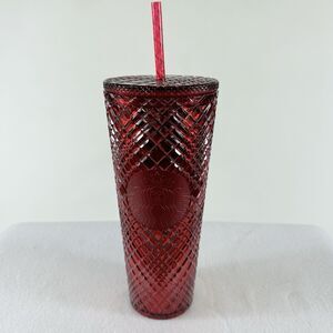 Starbucks Cold Cup Tumbler Red Jeweled Holiday 2021 Mermaid Logo 24 Oz Venti NEW